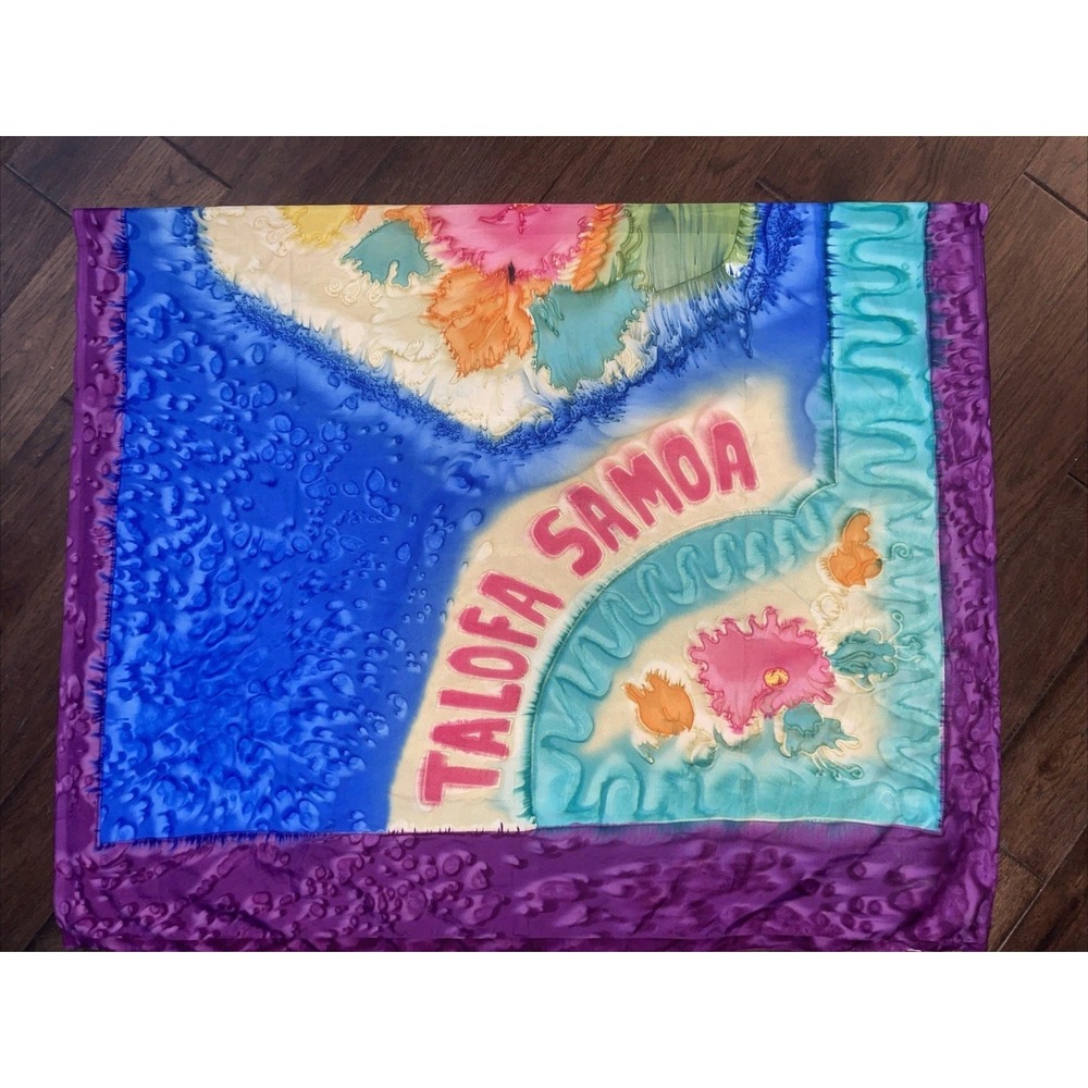Vintage 69X43 Hawaiian Beach Sarong Aloha Souvenir‎ Flowers "Talofa Samoa"